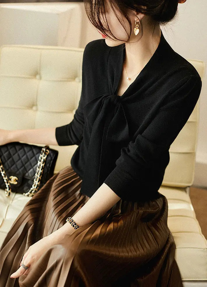 Women Clothing Fashion Elegant Scarf Collar Pullover Autumn Winter.