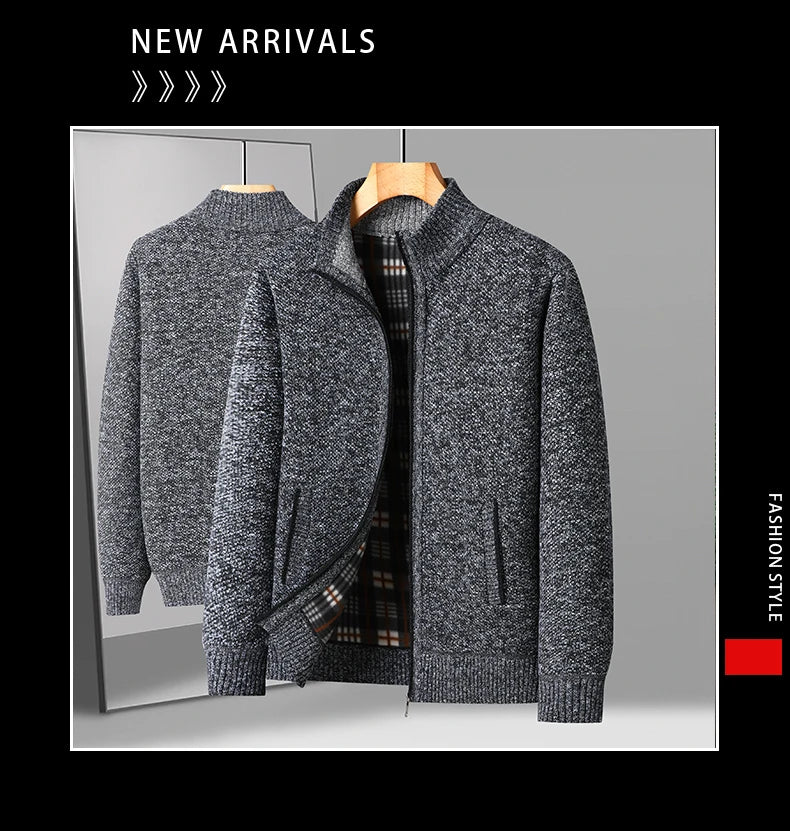 Men's Knitted Cardigan Jacket Autumn Winter Plush Sweater Men's.