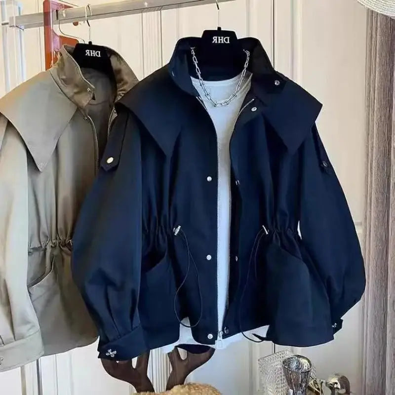 Autumn Trench Coat Women Vintage Hooded Jackets.