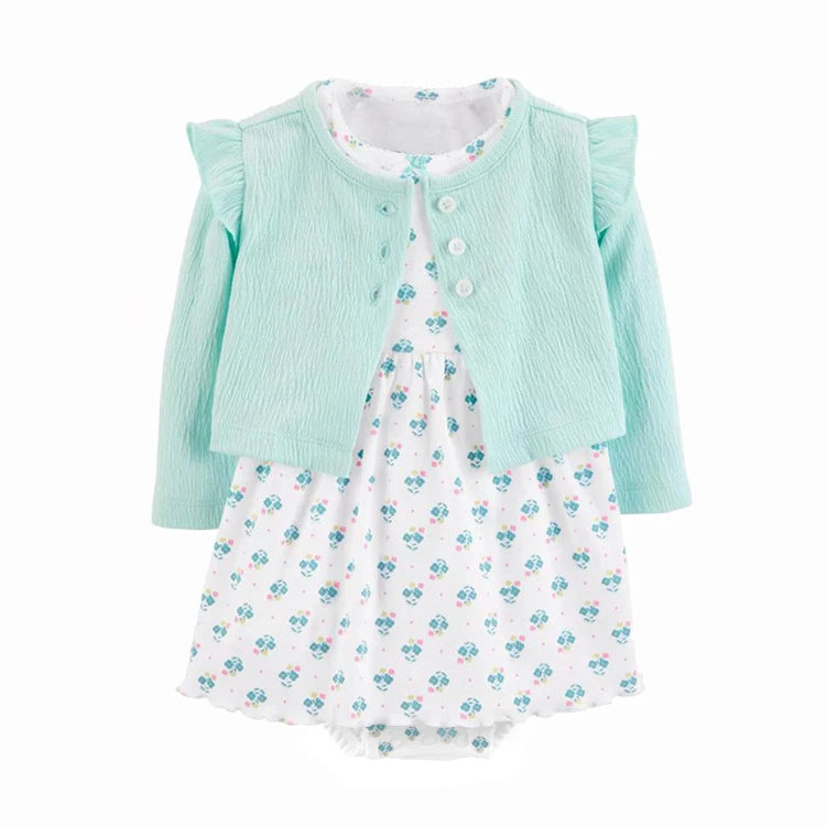 2pcs Spring Summer Infant Baby Girls Clothes Sets Toddler Dresses Long Sleeves Cardigan+Bodysuit Dress Newborn Girl Outfit
