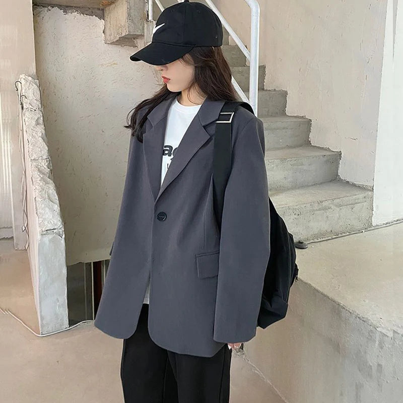 Jmprs Harajuku Grey Blazer Coat Women Korean .
