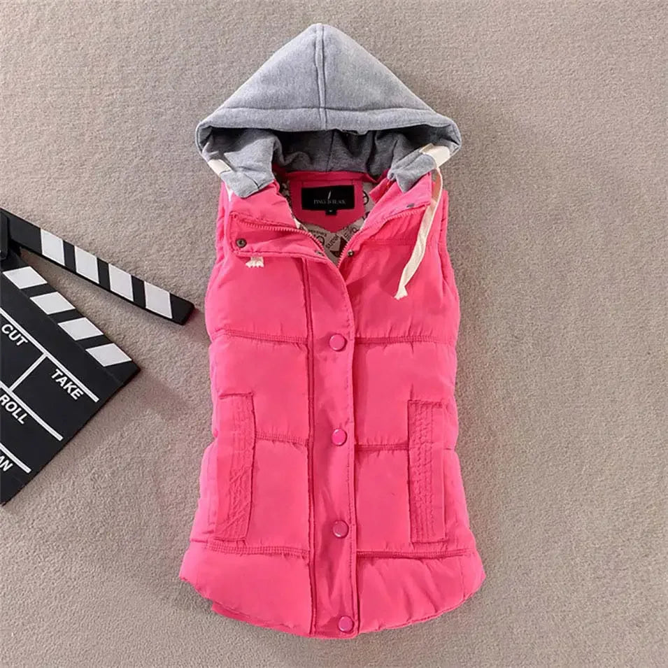 Winter Fashion Cotton Vest Women Hooded Collar Casual Coat .