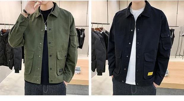 Men's Casual Jacket Spring Autumn Button Lapel Work Coat .