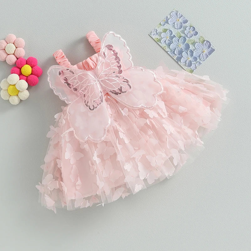 Pudcoco Princess Baby Girl Tutu Dress Sleevless Butterfly Tulle Lace Photography Dresses Summer Outfits