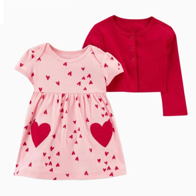 2pcs Spring Summer Infant Baby Girls Clothes Sets Toddler Dresses Long Sleeves Cardigan+Bodysuit Dress Newborn Girl Outfit