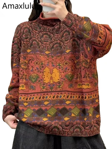 Amax luluE Fashion Pullover Woman Winter Printed Loose.
