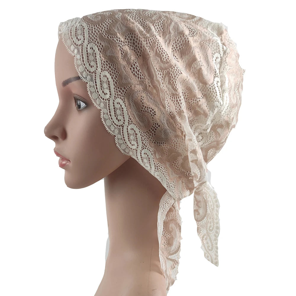 Muslim Women Head Scarf Lace Flower Underscarf Elastic Hijab  Cover Headwrap Chemo Cap Islam Headband Bonnet Turbante Mujer
