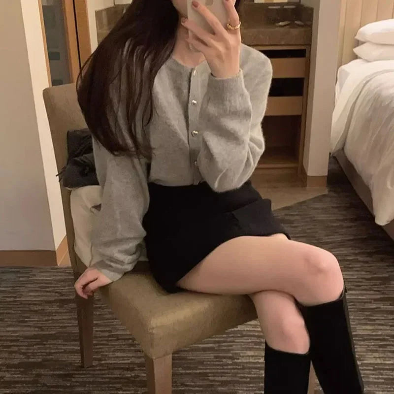 Women Cardigans Sweater  Autumn Winter O-Neck Long Sleeve.