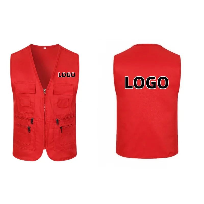 Work Clothes Vest Multi-pocket Solid Color Casual Sleeveless.