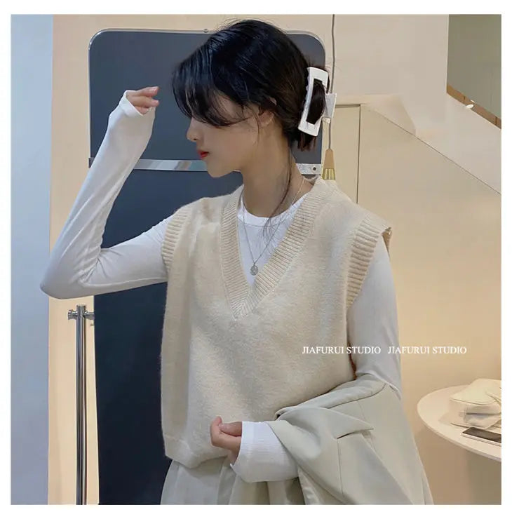 Sleeveless Knitted Sweater Vests Women Casual Solid Loose Outerwear .