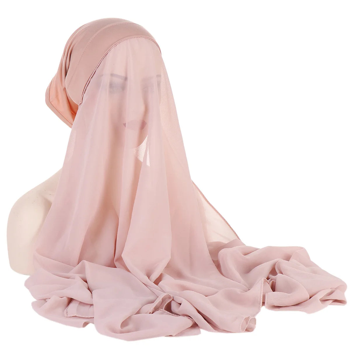 New Instant Chiffon Hijab Scarf With Undercap Solid Color .