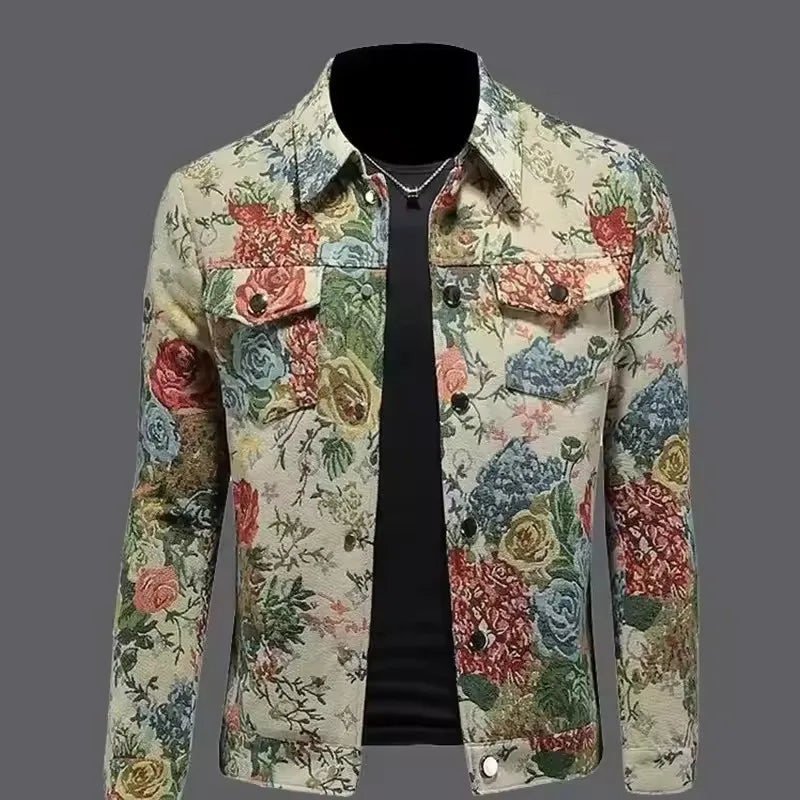 spring new arrival coat male high quality casual flower pattern jacket .