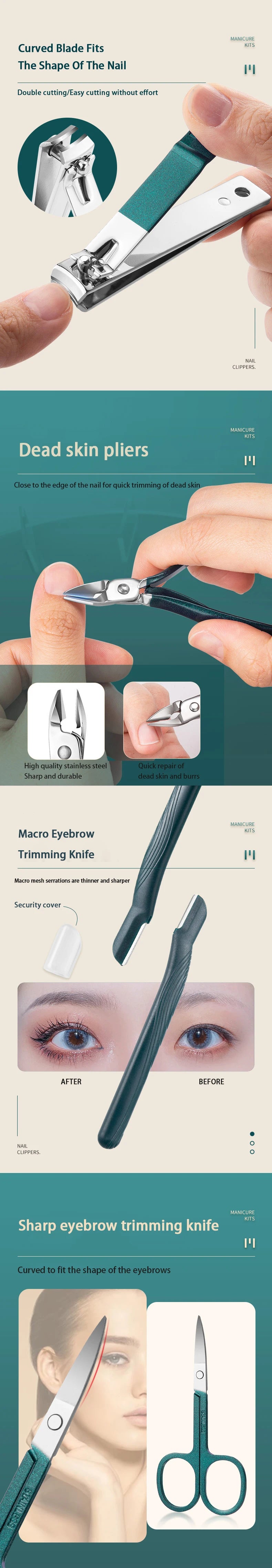 Professional 7/10/12/18 Piece Nail Care Kit Stainless Steel .