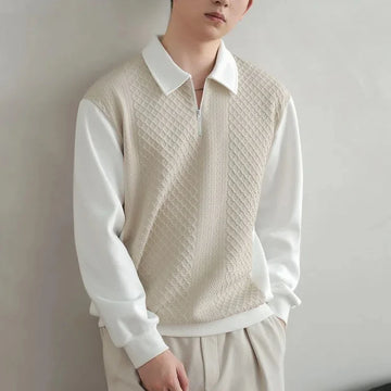 Trend Fashion Men Polo Shirts Spring Autumn New Lapel Half Zipper Fake Two Pieces Contrast Color Korean Casual Long Sleeve Tops
