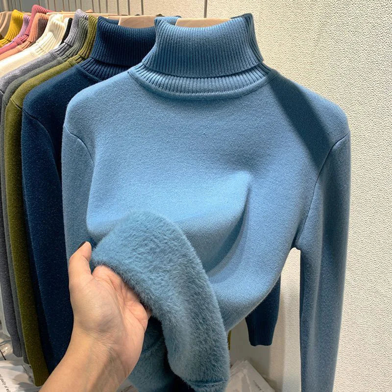 Turtleneck Winter Sweater Women Elegant Thicken Velvet.