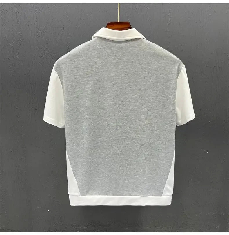 Fashionable Half-zipped Men's Polo Shirt Casual Color Block Short Sleeves Summer Trendy Lightweight Style Men's T-shirt
