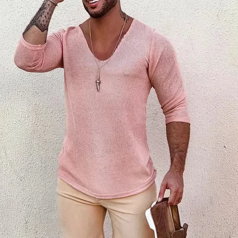 Summer Thin Style Slim Sweaters Casual Mens Clothing Knitting Tops.