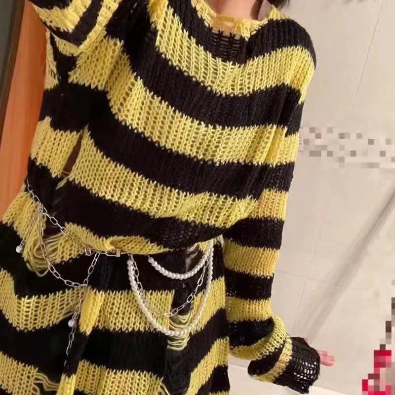 ZMZBCH Sexy Hollow Out Striped Long Sweaters .