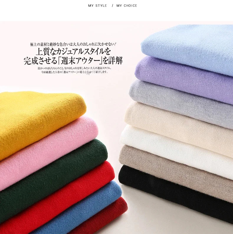Women Slim O-Neck Pullover Cashmere Wool Blending Sweater.
