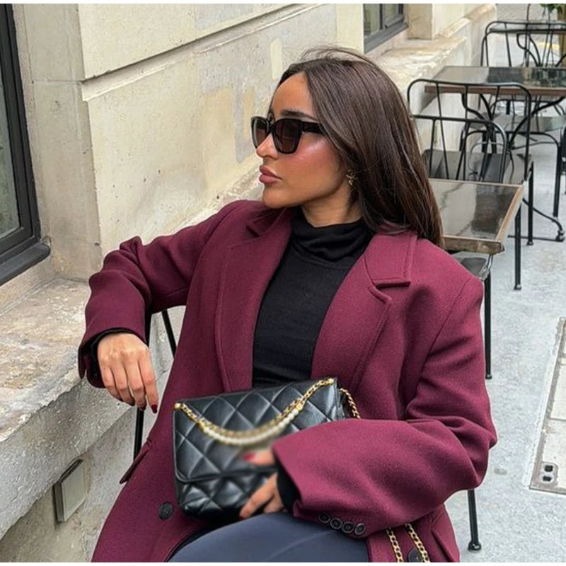 Faux Fur Long Jackets Women Casual Loose Lapel Double Breasted.