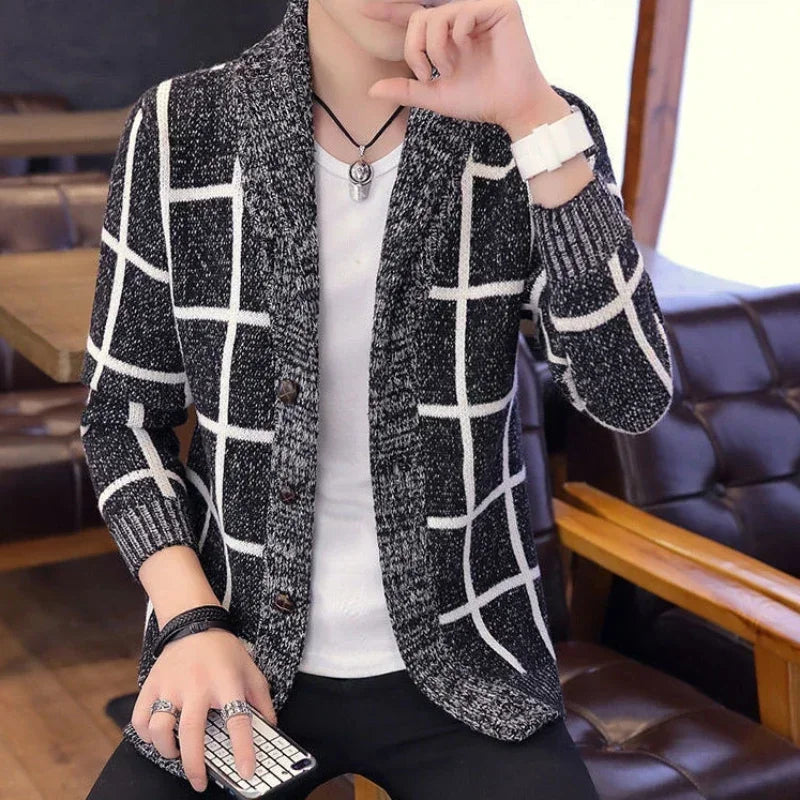 Man Clothes Cardigan Knitted Sweaters for Men No Hoodie Patchwork.