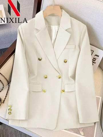 Spring Autumn Women Chic Office Lady Double Breasted Blazer .