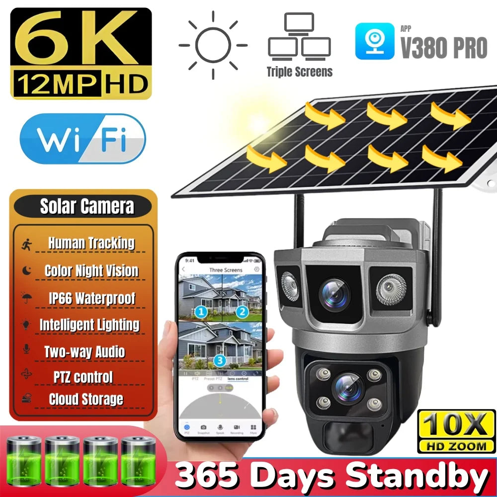 V380pro 12MP 6K WIFI Camera Solar PIR Human Detection Night Vision.