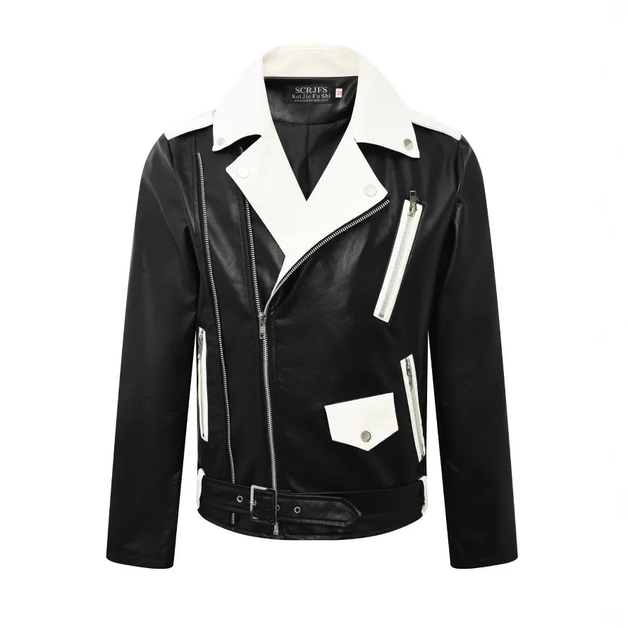 men's new handsome, new oblique zipper, casual color matching .