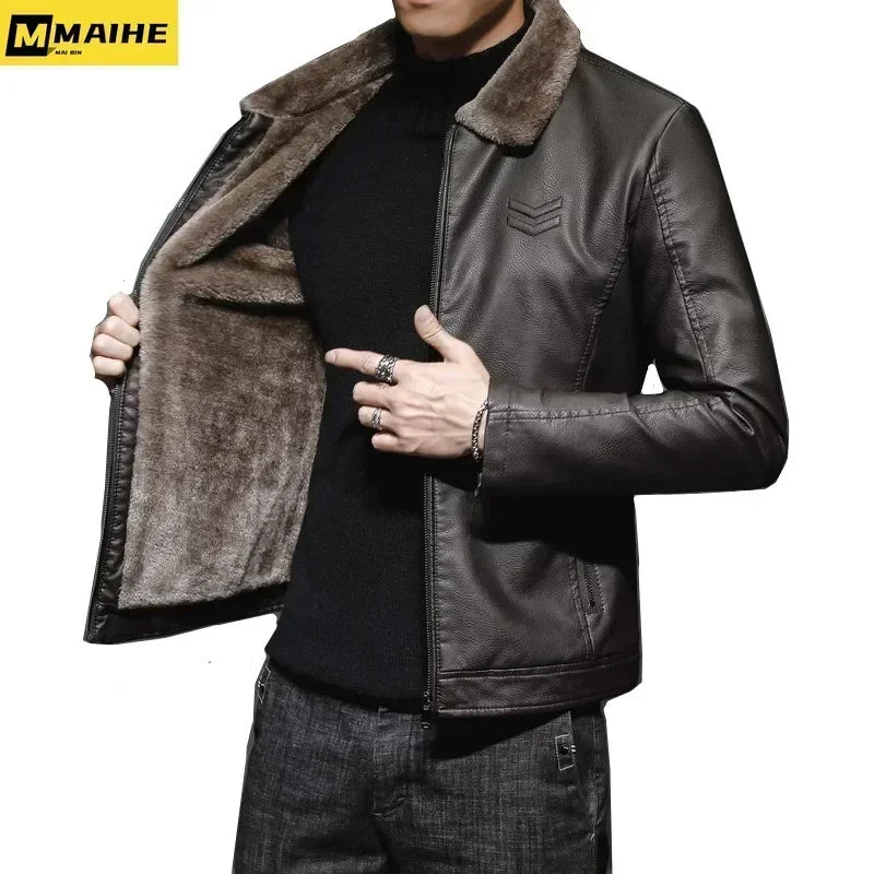Brand Leather Jacket Men's Winter Motorcycle Clothes Leanther Jacket .