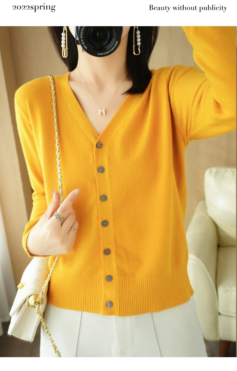 Cashmere Knit Cardigan V-Neck Solid Color Fashion High-Grade Comfortable.