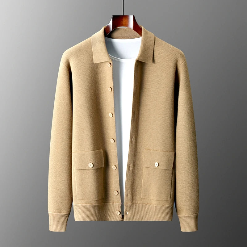 Autumn/Winter Cashmere Cardigan Men's Polo Neck Sweater.