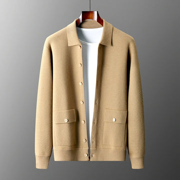 Autumn/Winter Cashmere Cardigan Men's Polo Neck Sweater.