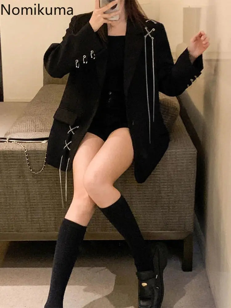Black Blazer Women Clothing Ropa Mujer Streetwear .