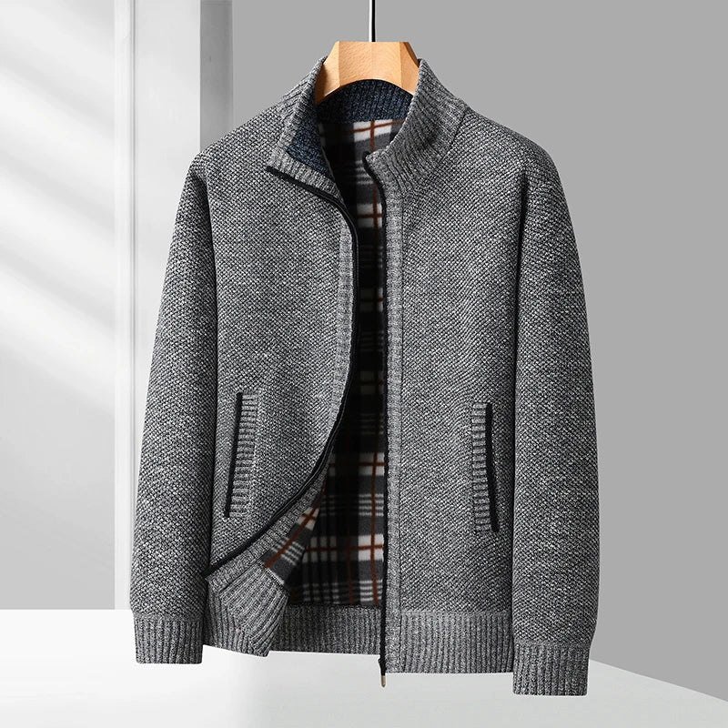 Men's Knitted Cardigan Jacket Autumn Winter Plush Sweater Men's.