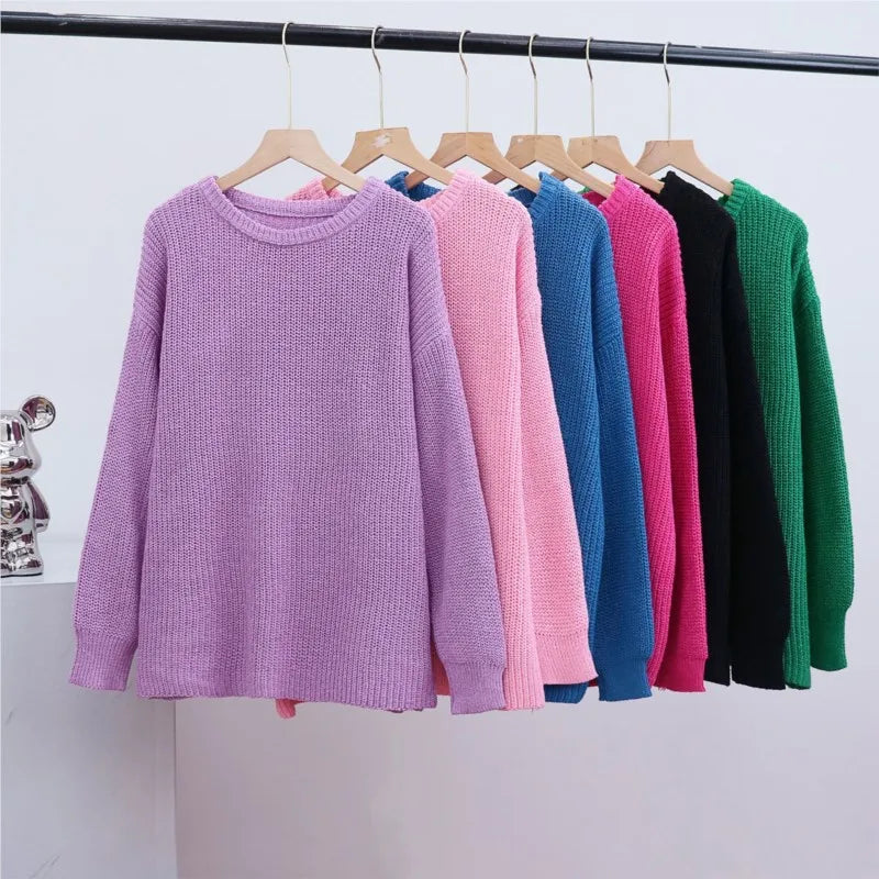 Casual O-neck Long Sleeve Sweater Blouse Office Lady .