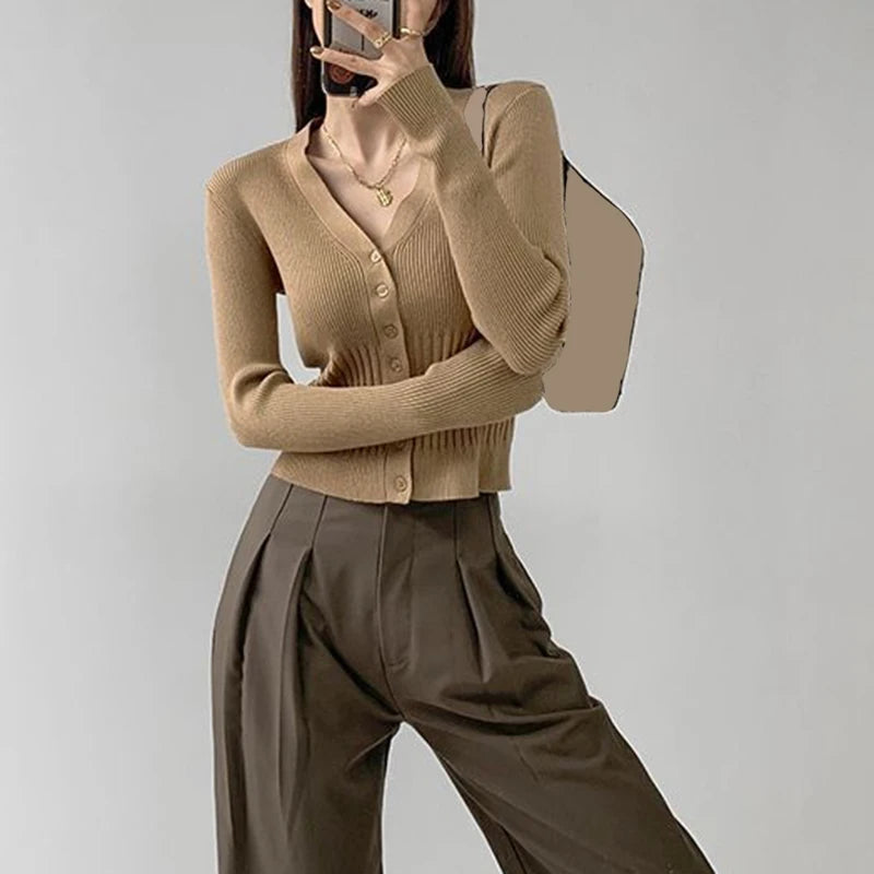 Rimocy Women's V Neck Cropped Cardigan Korean .