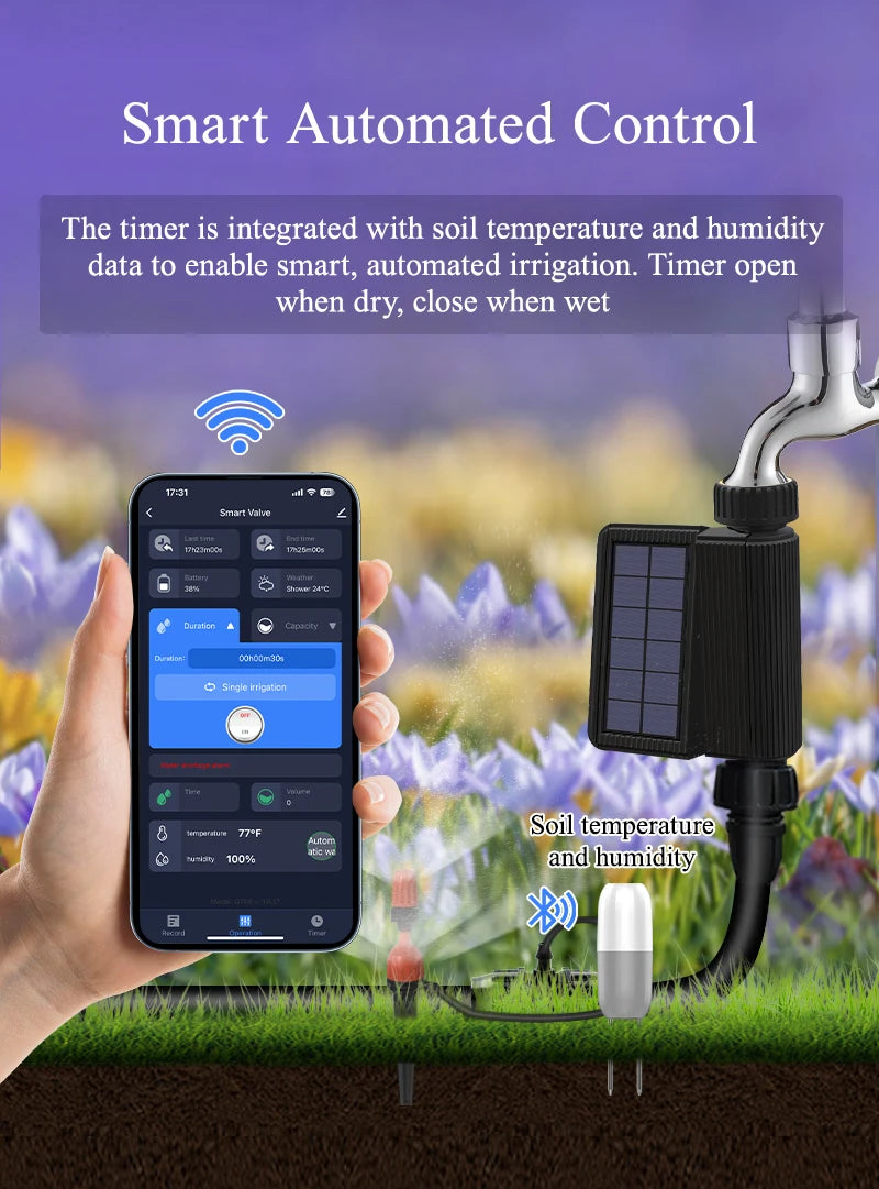 Tuya Smart Wifi Watering Timer Solar Energy Sprinkler Drip Irrigation System.