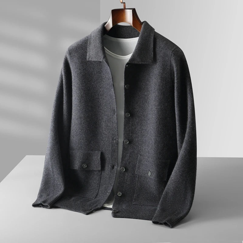 Autumn/Winter Cashmere Cardigan Men's Polo Neck Sweater.