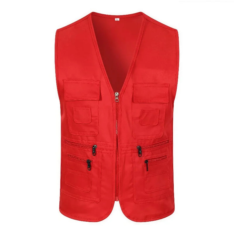 Work Clothes Vest Multi-pocket Solid Color Casual Sleeveless.