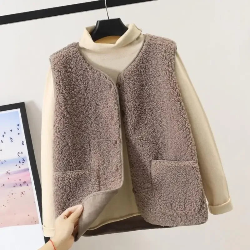 Vests New Spring Autumn Women Button Waistcoat Lamb Hairs .