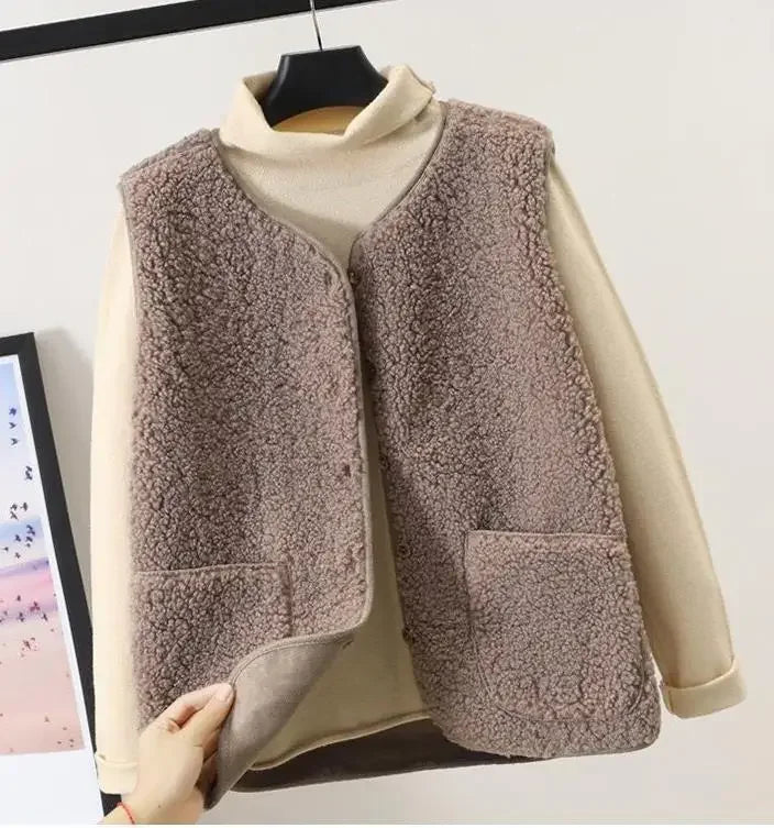 Vests New Spring Autumn Women Button Waistcoat Lamb Hairs .