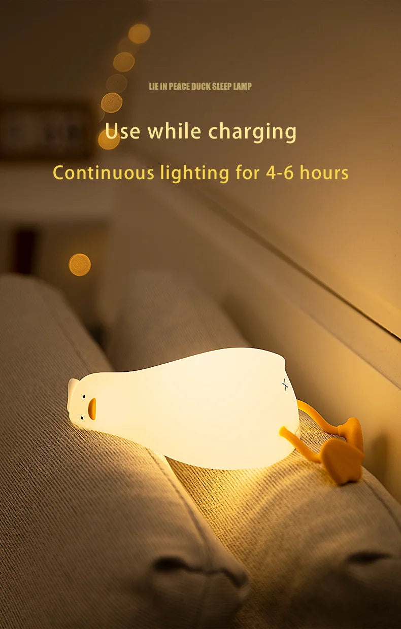 LED Cute Duck Nightlight USB Rechargeable Night Lamp Touch Sensor.