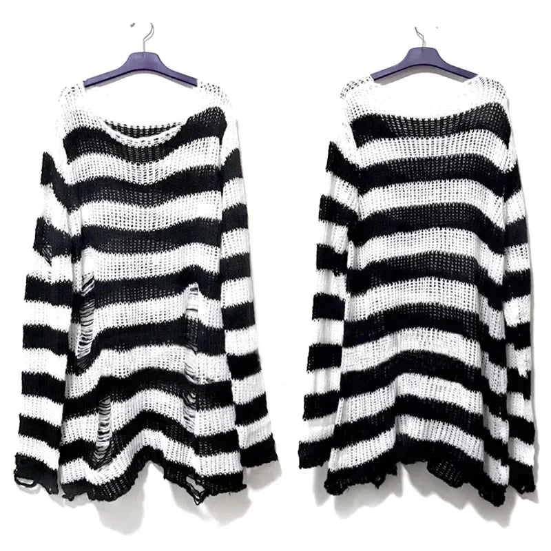 ZMZBCH Sexy Hollow Out Striped Long Sweaters .
