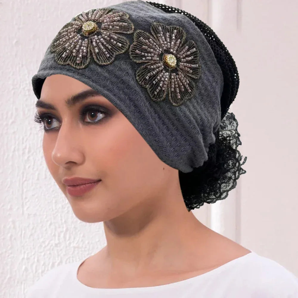 Muslim Under Scarf Hat Cancer Chemo Hats Turbante mujer Embroidery.