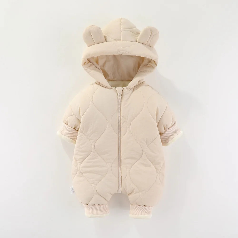 Newborn winter plush and thick cotton jacket Korean cartoon baby clothing baby jumpsuit 0-3 year old baby outdoor clothing