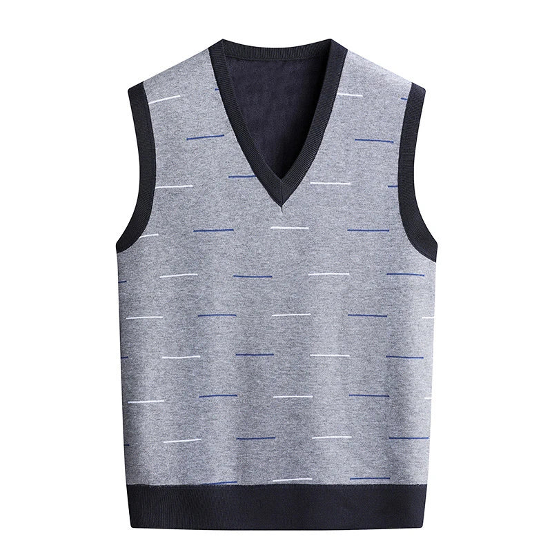 Men‘s V-neck Sweater Vest Autumn Winter Fleece Lining Knit.