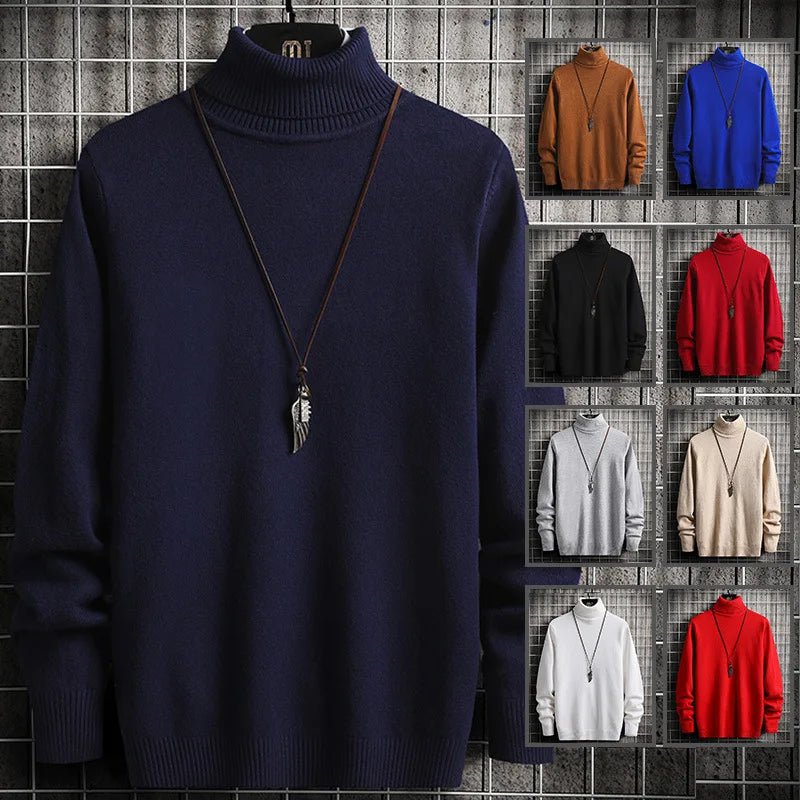 Men Pullovers Knitted Sweaters Turtleneck Solid Tops .