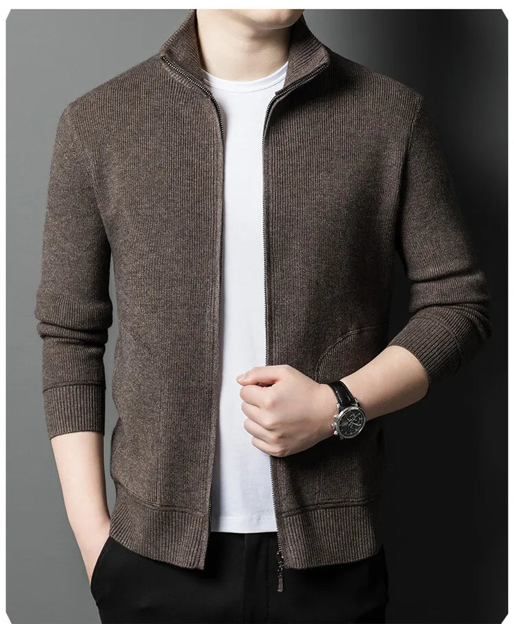 Solid Color Long-sleeved Stretch Cardigan for Men,