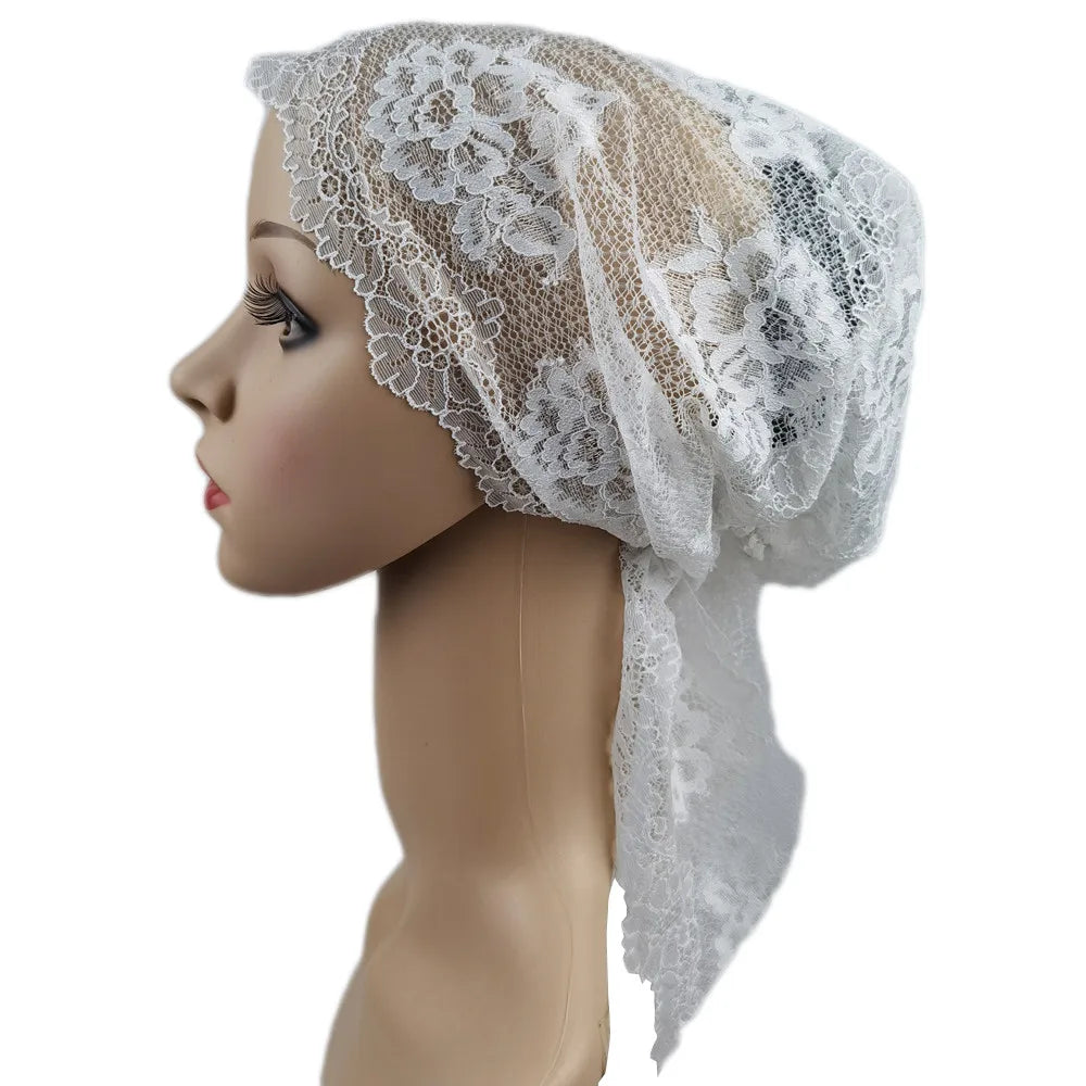 Muslim Women Head Scarf Lace Flower Underscarf Elastic Hijab  Cover Headwrap Chemo Cap Islam Headband Bonnet Turbante Mujer