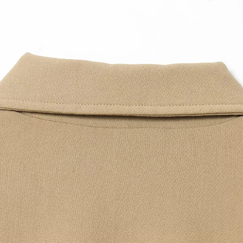 Casual Solid Zipper Lapel Short Jacket Women Long Sleeve .